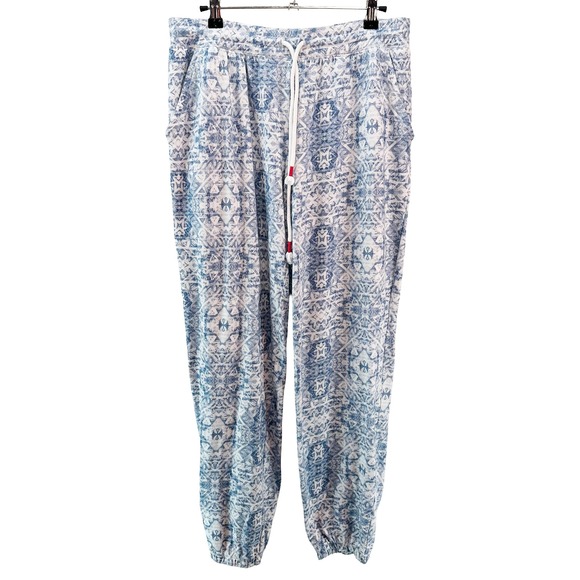 PJ SALVAGE Long Sleeve & Jogger Pajama Set • Large • blue white geometric print - Picture 5 of 11